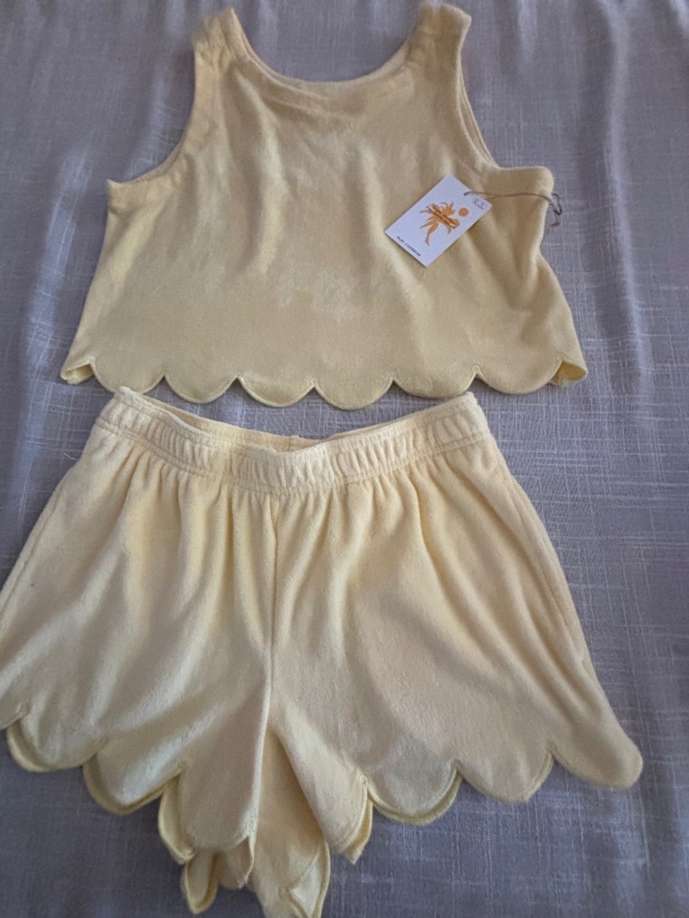 NWT Blue Caribbean Premium Resort Wear Scalloped Terry Lounge Set - Pastel Yello